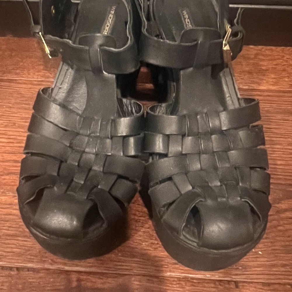 WINDSOR SMITH WOMEN’S LEATHER BLOCK PLATFORM SANDALS, SIZE US 7, BLACK - Picture 3 of 14